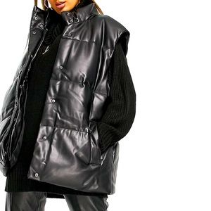 Faux Leather Puffer Vest
